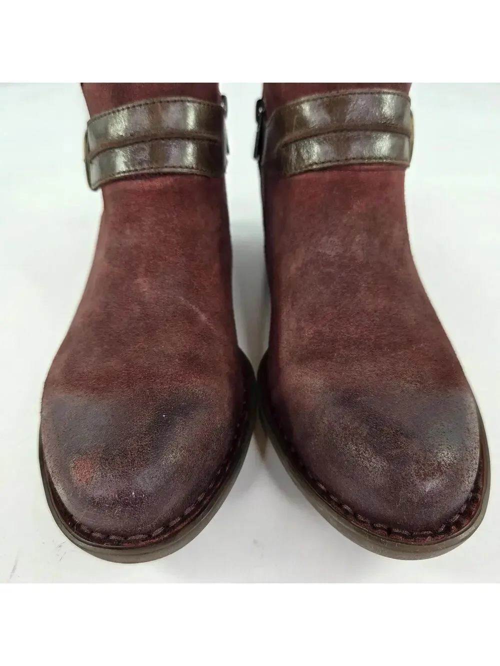 Born Kati Women's ankle booties US 9 M burgundy suede dark leather strap Boot